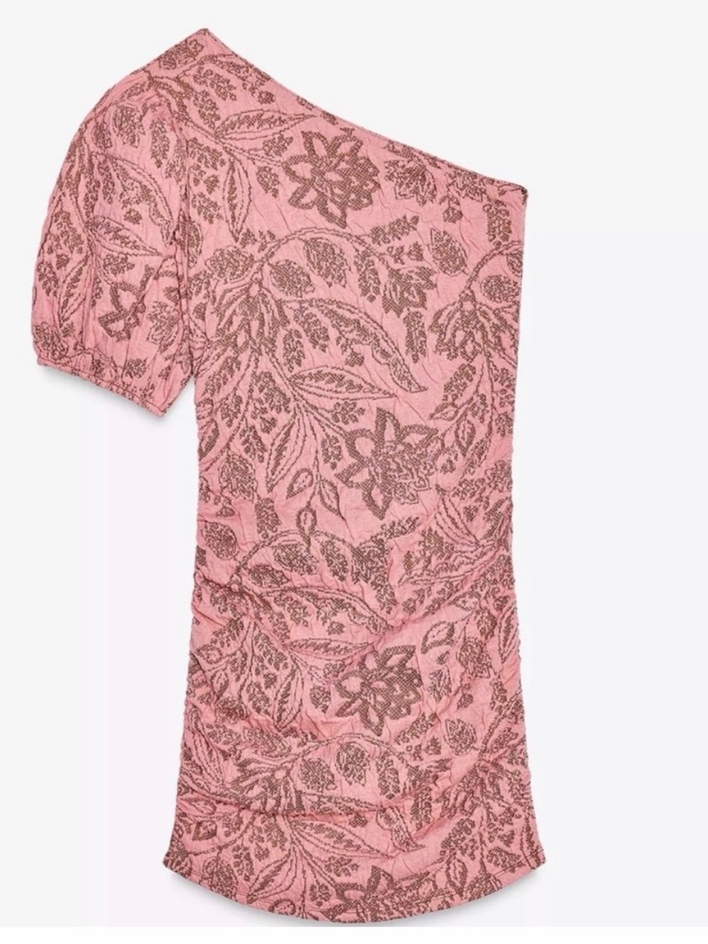 Zara One-Shoulder Pink Floral Ruched Top